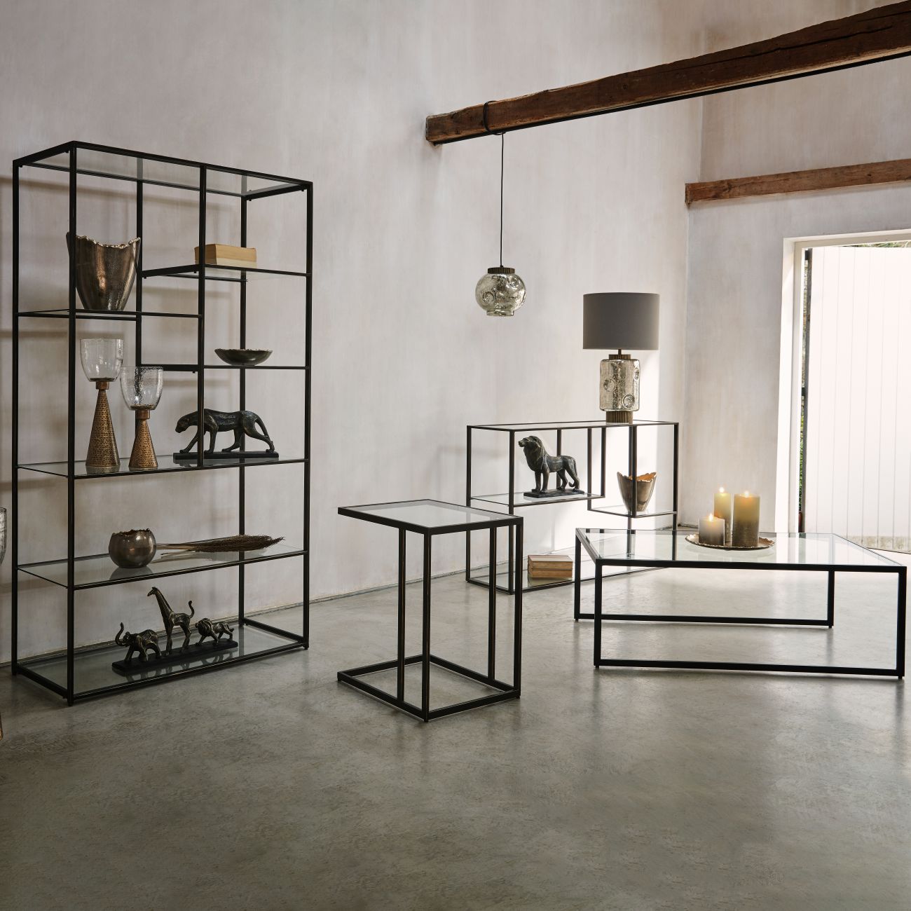 Deveraux Gilded Bronze Metal & Glass Console Table